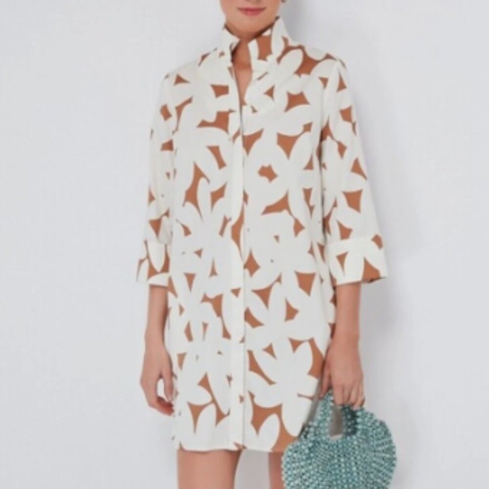 TUCKERNUCK Charlie Shirt Dress Honey Petal Tan White Sz XXL {3D45}